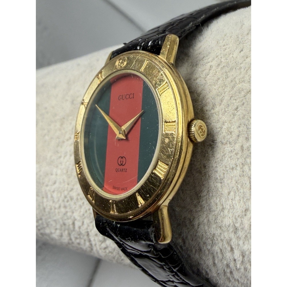 Gucci 3001L New Battery Ladies Watch Striped Dial 25MM 6.75" Swiss Gold Plated - Picture 2 of 15